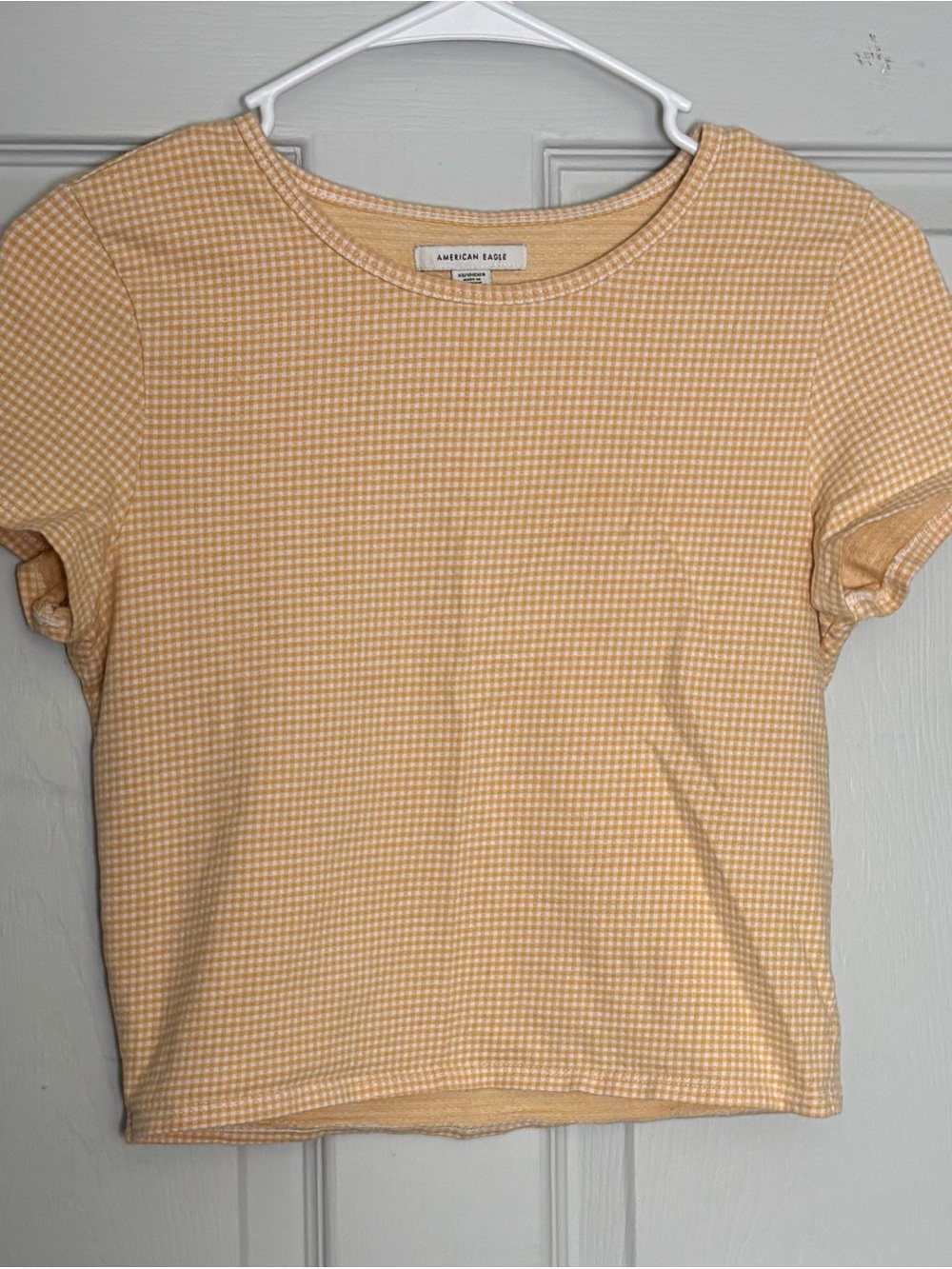 American Eagle Outfitters Yellow Gingham Short Sleeve Tee